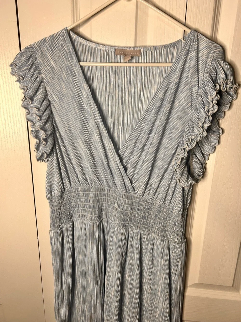 Chelsea28 Flutter Sleeve Plissé Midi‎ Dress Blue Falls Camouflage Size 1X
